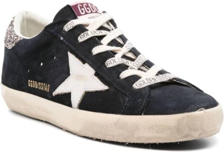 Golden Goose Navy Ster Glitter Suède Sneakers Blue Dames