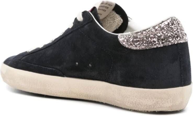 Golden Goose Navy Ster Glitter Suède Sneakers Blue Dames