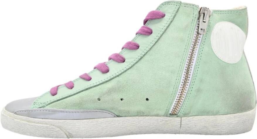 Golden Goose Olive and Silver Laminated Star Sneakers Green Dames