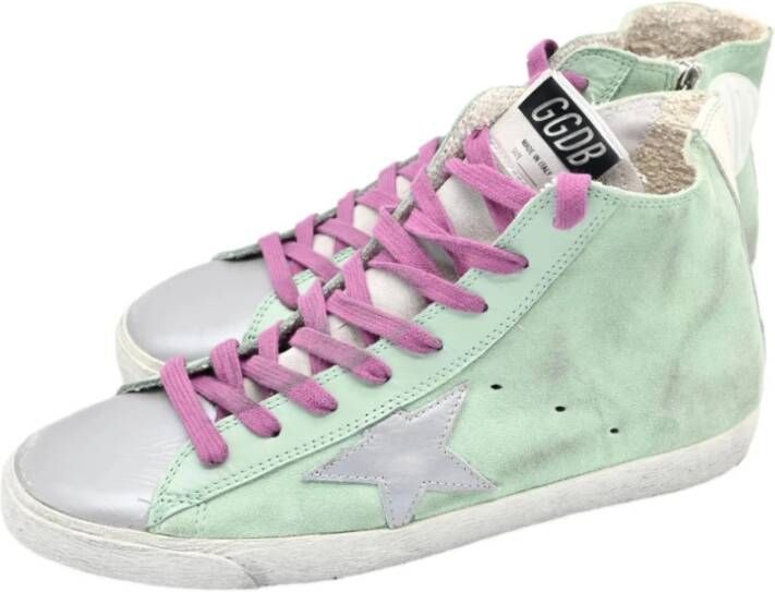 Golden Goose Olive and Silver Laminated Star Sneakers Green Dames