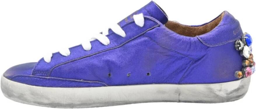 Golden Goose Paars Rode Ster Diamant Sneakers Blue Dames