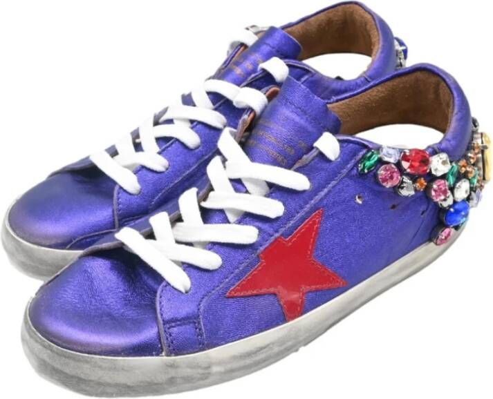 Golden Goose Paars Rode Ster Diamant Sneakers Blue Dames