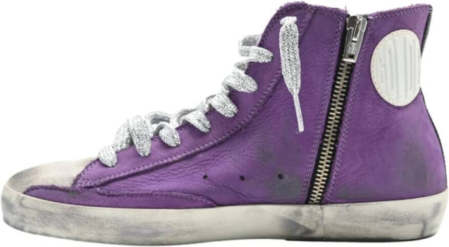 Golden Goose Paarse Glitter Sneakers High Top Purple Dames