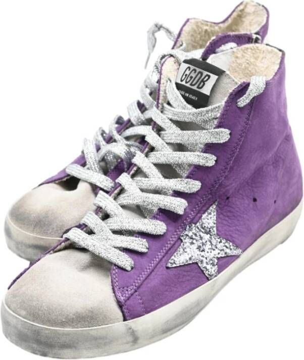 Golden Goose Paarse Glitter Sneakers High Top Purple Dames