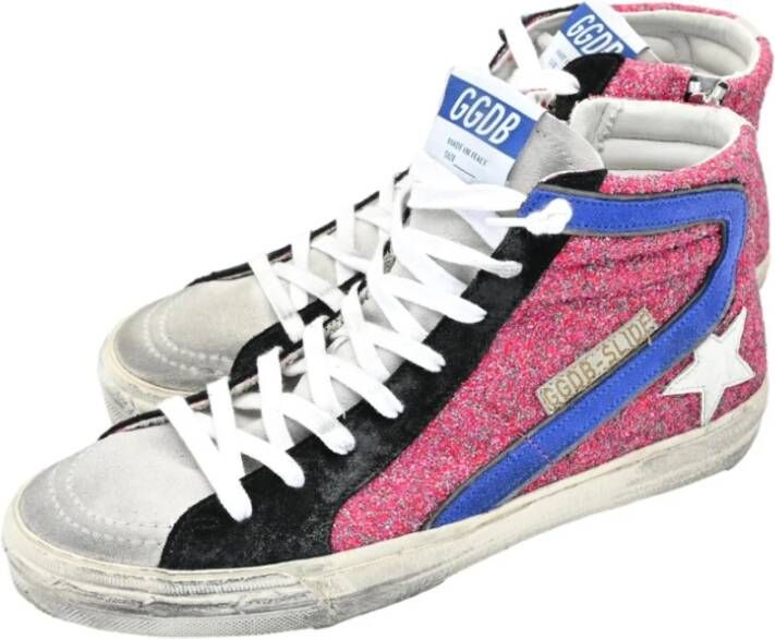 Golden Goose Roze Glitter Witte Ster Blauwe Golf Sneakers Multicolor Dames