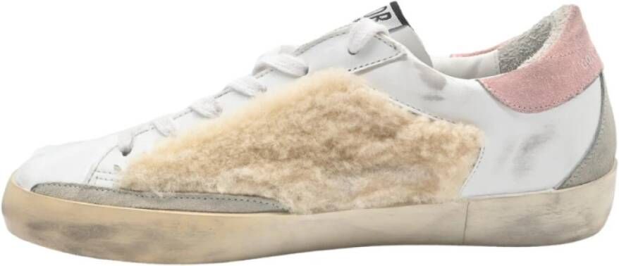 Golden Goose Shearling Leren Sneakers Wit Roze Multicolor Dames