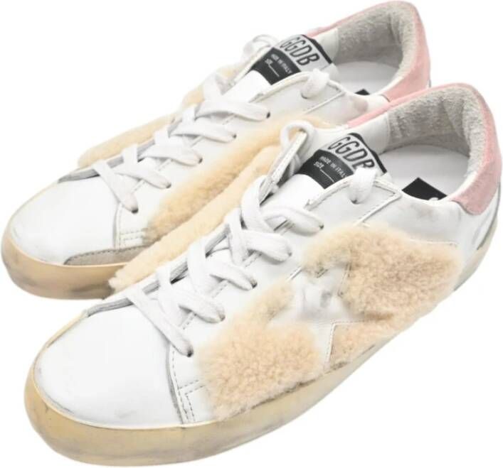 Golden Goose Shearling Leren Sneakers Wit Roze Multicolor Dames