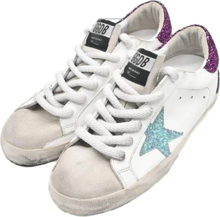 Golden Goose Superstar White Skyblue Star Purple Glitter White Dames