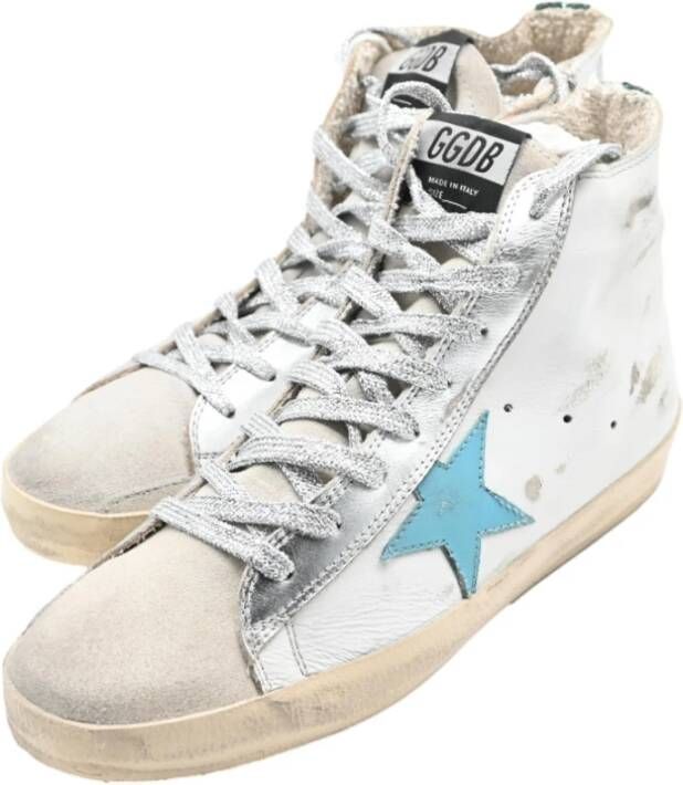 Golden Goose Wit Blauw Glitter Sneakers White Dames