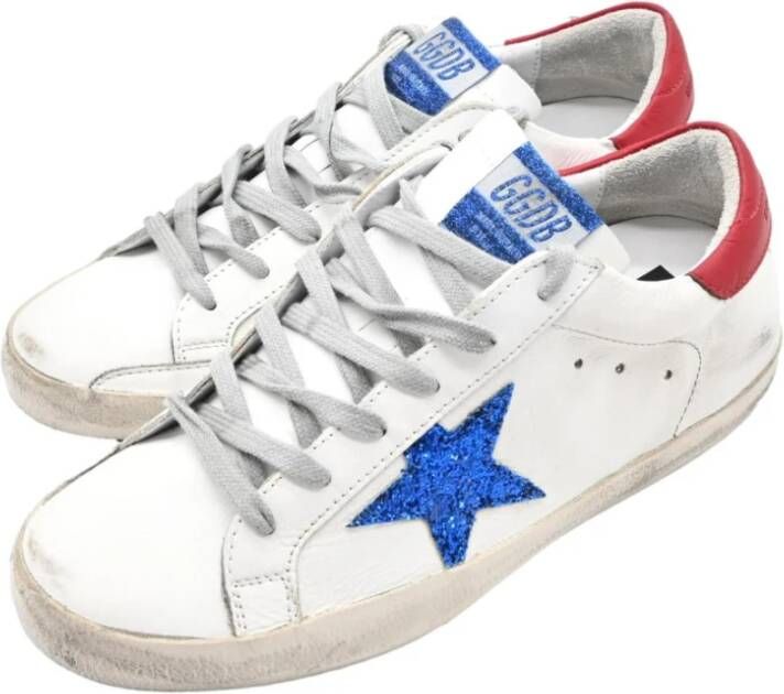 Golden Goose Wit Blauwe Ster Glitter Sneakers White Dames