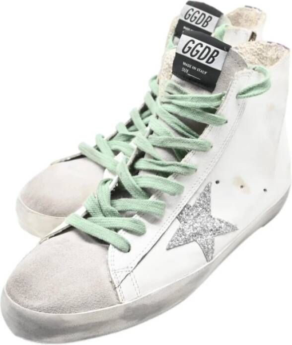 Golden Goose Wit Glitter Groen Hoge Top Sneakers Multicolor Heren