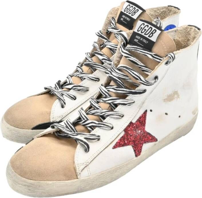 Golden Goose Wit Rood Glitter Ster Zebra Sneakers White Dames