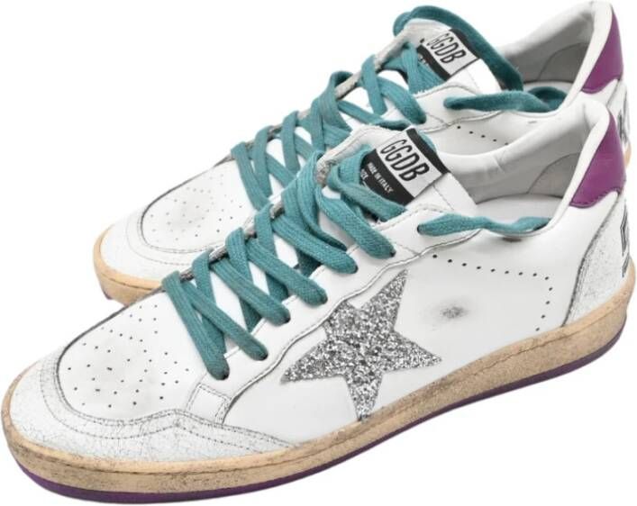 Golden Goose Wit Zilver Glitter Ster Paarse Sneakers White Dames