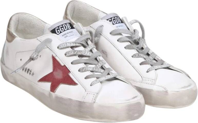 Golden Goose Wit Rood Goud Leren Sneakers Ronde Neus White Heren