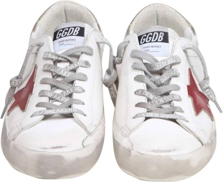 Golden Goose Wit Rood Goud Leren Sneakers Ronde Neus White Heren