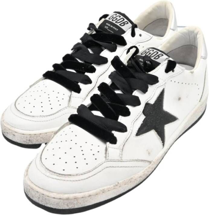 Golden Goose Witte Ballstar Sneakers met Zwarte Glitter White Dames