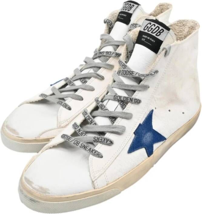 Golden Goose Witte Distressed Leren Blauwe Ster Sneakers White Heren