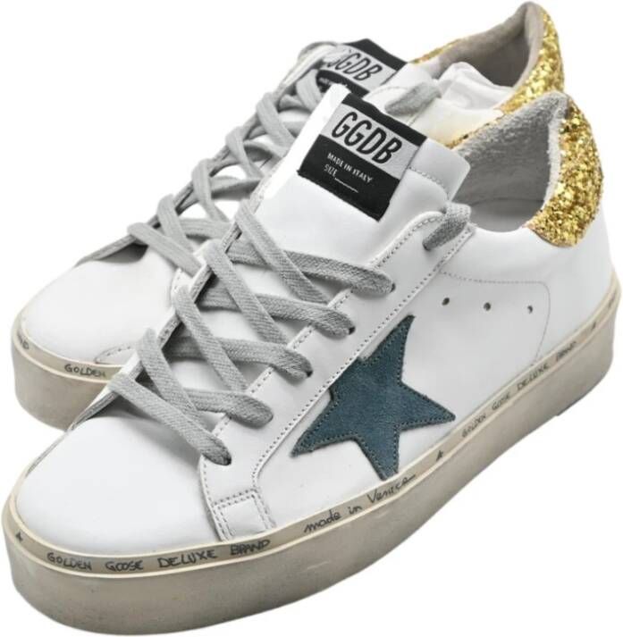 Golden Goose Witte en gouden glitter sneakers White Dames