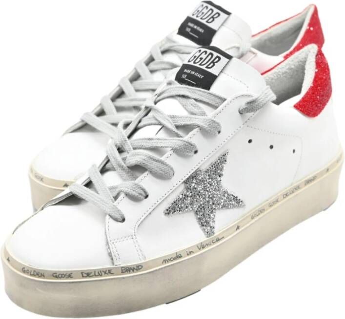 Golden Goose Witte Glitter Rode Hi-Star Sneakers White Dames