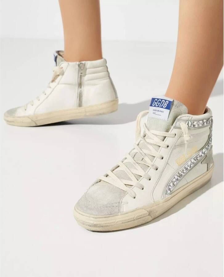 Golden Goose Witte hoge leren sneakers met ster White Dames