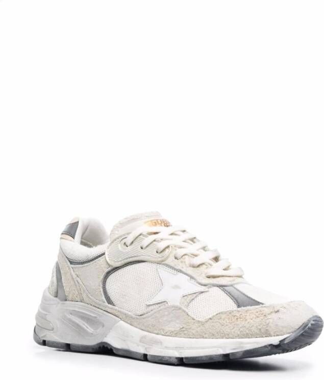 Golden Goose Witte Leren Patch Design Veterschoenen Beige Dames