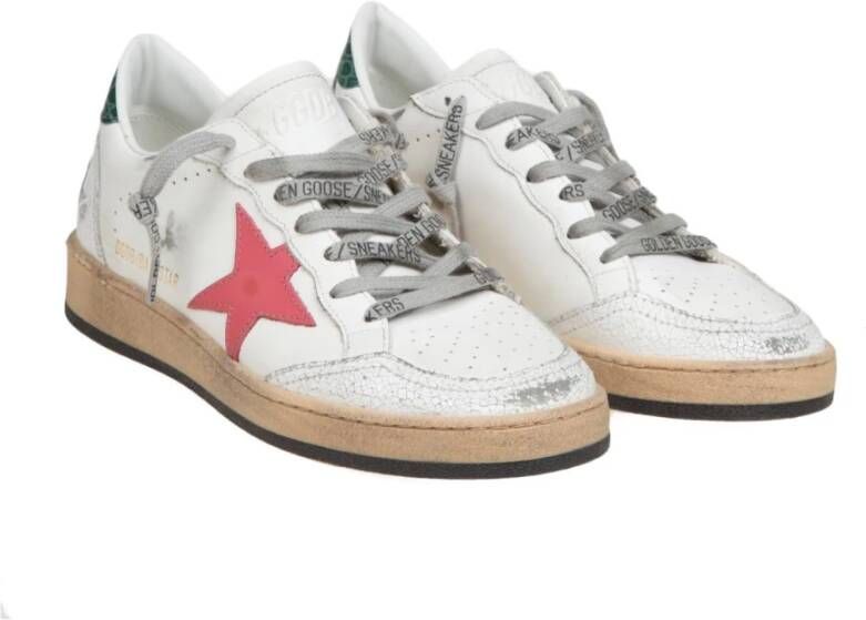 Golden Goose Witte Leren Sneakers met Roze en Groene Accenten Multicolor Dames