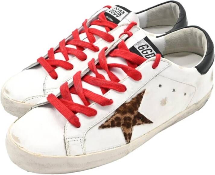 Golden Goose Witte Luipaard Ster Rode Veters Sneakers White Dames