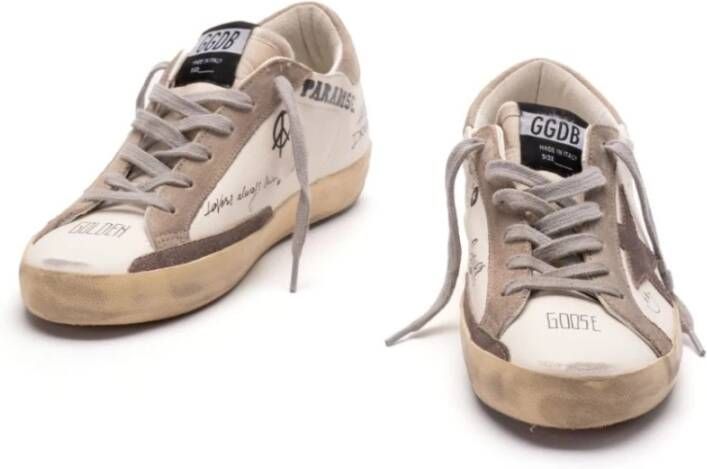 Golden Goose Witte Sneakers Distressed Design Slogan Print Beige Dames