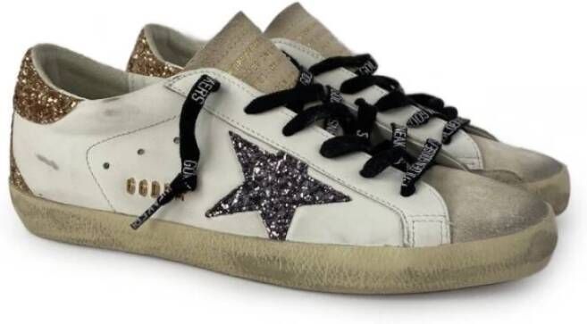 Golden Goose Witte sneakers met gouden hiel en lila ster White Dames