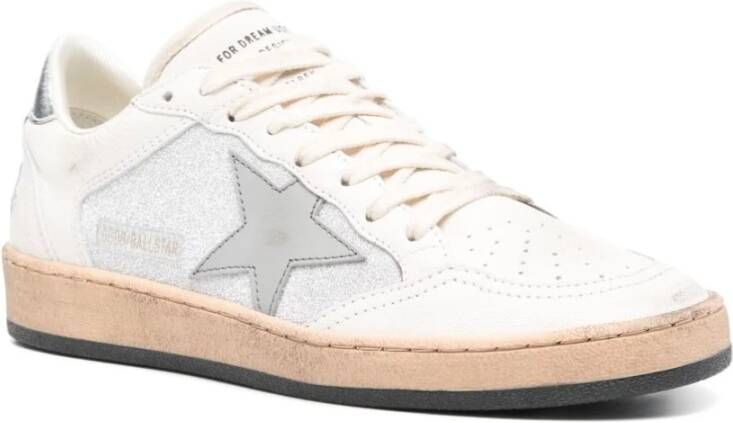 Golden Goose Witte Veterschoenen met Glitterdetails White Dames