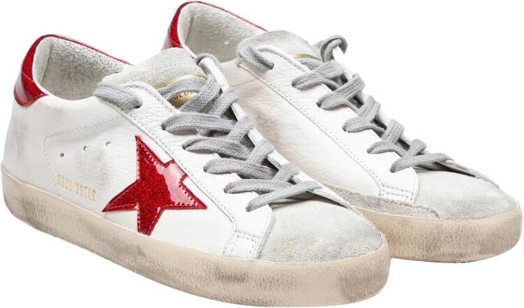 Golden Goose Witte Rode Leren Sneakers Ronde Neus White Dames