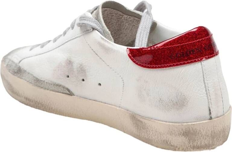 Golden Goose Witte Rode Leren Sneakers Ronde Neus White Dames