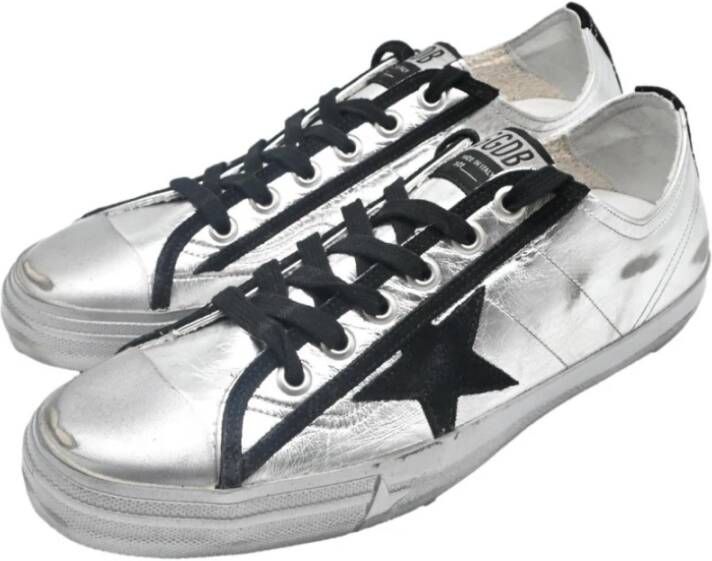 Golden Goose Zilver Gelamineerde V-Star Sneakers Gray Heren