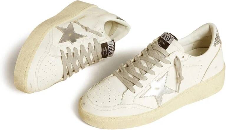 Golden Goose Zilveren Leren Sneakers met Glitter Hiel White Dames