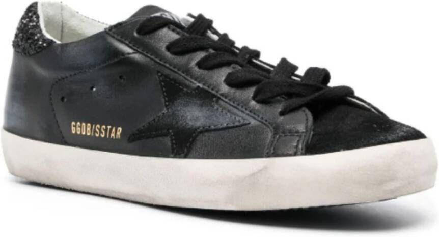 Golden Goose Zwarte ster sneakers met glitterdetail Black Dames