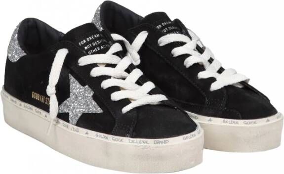 Golden Goose Zwarte Suède Sneakers met Zilveren Glitter Ster Black Dames