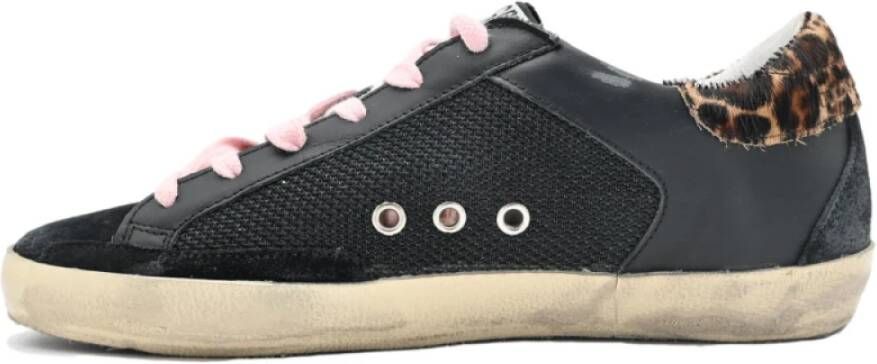 Golden Goose Zwarte Superstar Sneakers met 3D Gouden Ster en Luipaardprint Black Dames