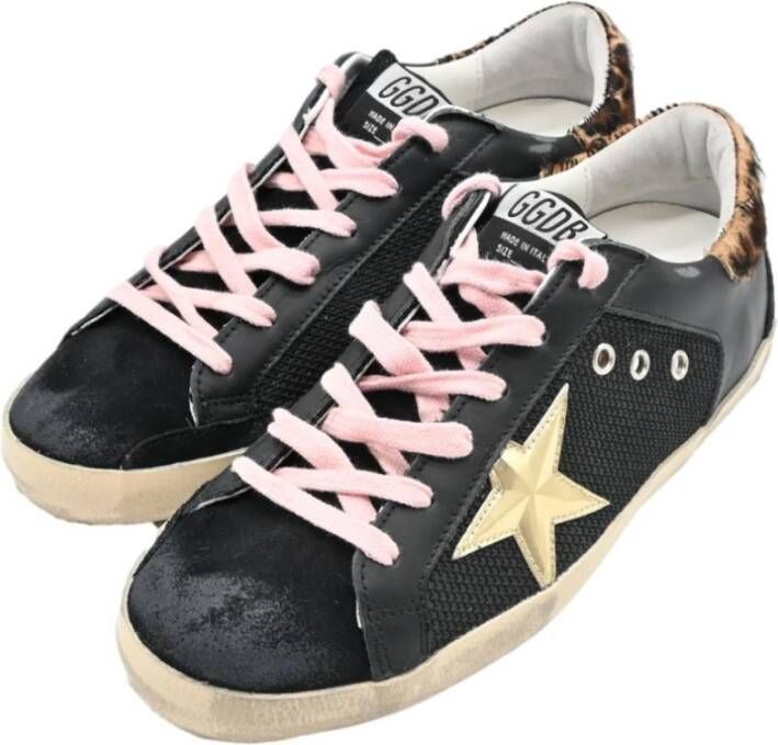 Golden Goose Zwarte Superstar Sneakers met 3D Gouden Ster en Luipaardprint Black Dames