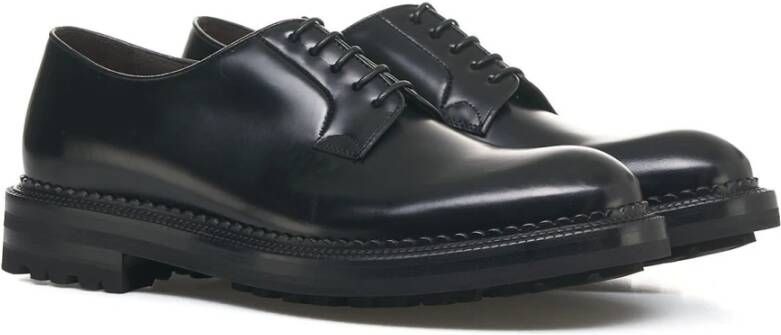 Green George Zwarte Gepoetste Leren Veterschoenen Black Heren