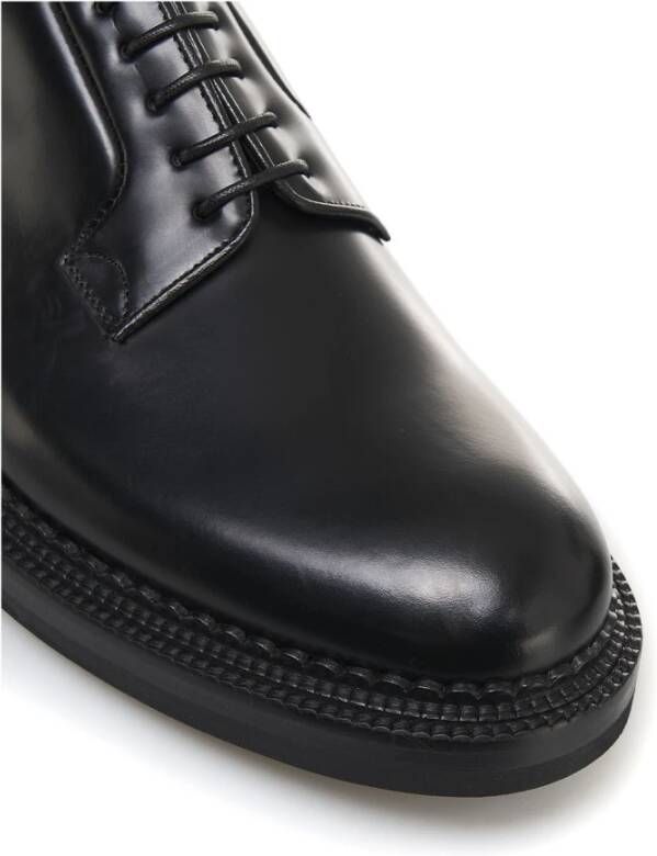 Green George Zwarte Gepoetste Leren Veterschoenen Black Heren