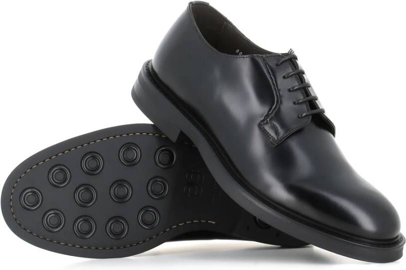 Green George Zwarte Leren Derby Schoenen Black Heren