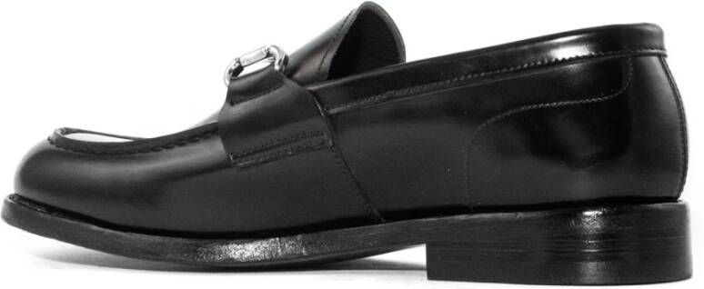 Green George Zwarte Leren Loafer met Metalen Detail Black Heren