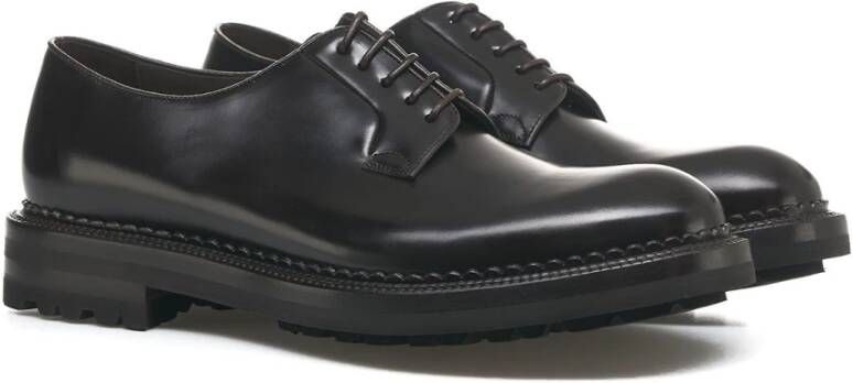 Green George Zwarte Leren Veterschoenen Black Heren