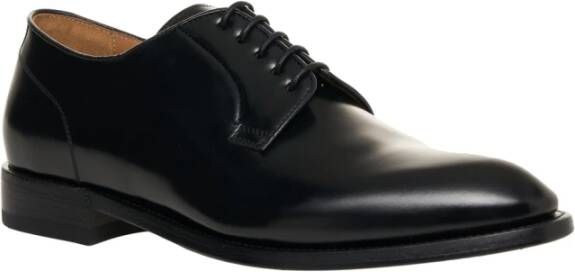 Green George Zwarte Leren Veterschoenen Black Heren