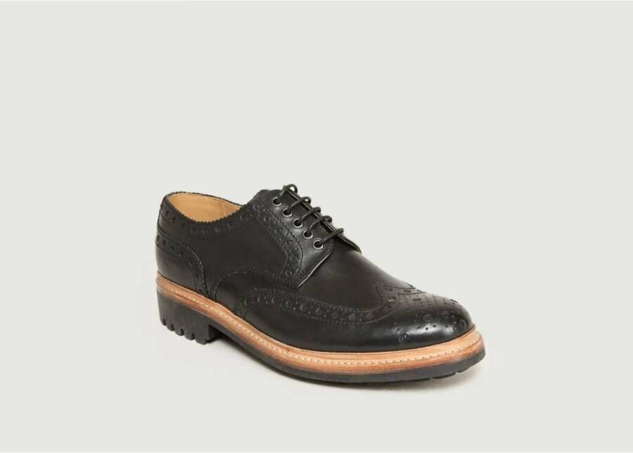 Grenson Zwarte leren bloem Derby schoenen Black Heren