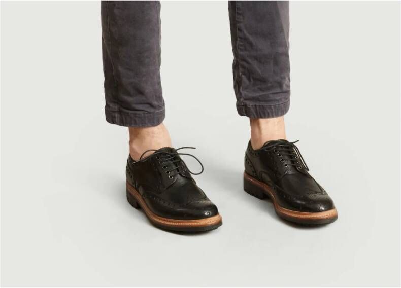 Grenson Zwarte leren bloem Derby schoenen Black Heren