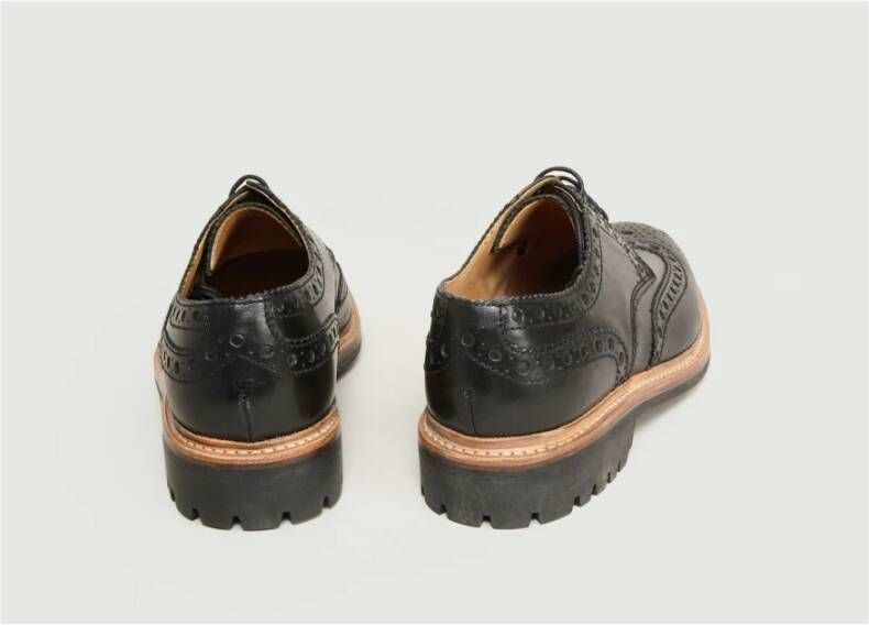 Grenson Zwarte leren bloem Derby schoenen Black Heren