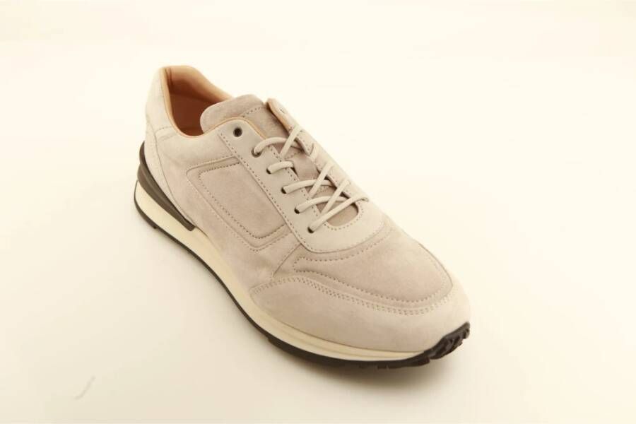 Greve Beige Suède Lage Sneaker met Luxe Details Beige Heren