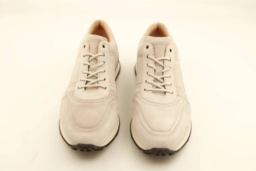 Greve Beige Suède Lage Sneaker met Luxe Details Beige Heren