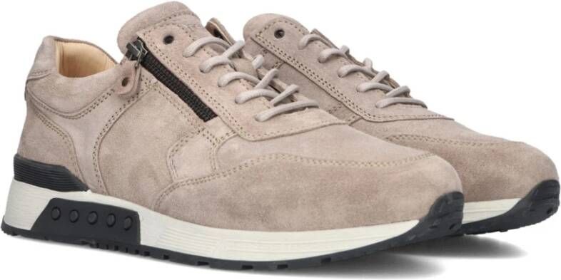 Greve Taupe Suede Zip Sneakers Stijlvol Beige Heren